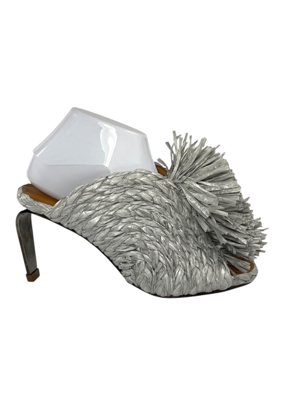 Robert Clergerie Gray Raffia Tribal Sandals Slide Heels 39 9 New